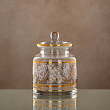 Almarjan Glass Candy Pot with Lid 800ml, Clear & Golden Pattern - Al Kabayel Discount CentreAlmarjan Glass Candy Pot with Lid 800ml, Clear & Golden PatternJars & Food SaversALMARJANAl Kabayel Discount Centre