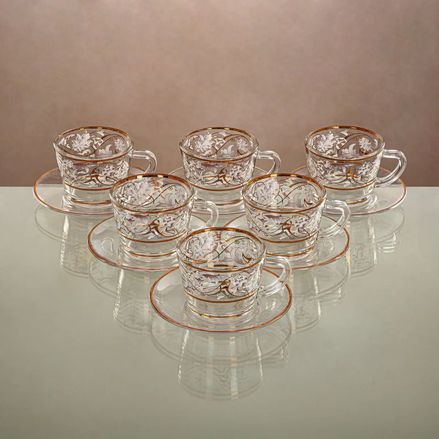 ALMARJAN Harir 12pcs Tea/Coffee Set (6pcs Cup 100ml, 6pcs Saucer), Floral Design with Golden Border - Al Kabayel Discount CentreALMARJAN Harir 12pcs Tea/Coffee Set (6pcs Cup 100ml, 6pcs Saucer), Floral Design with Golden BorderTea SetsALMARJANAl Kabayel Discount Centre