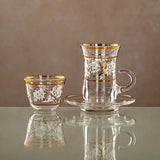 ALMARJAN Harir 18pcs Tea/Coffee Set (6pc Cava Cup 90ml, 6pcs Cup 180ml, 6pcs Saucer), Floral Design with Golden Border - Al Kabayel Discount CentreALMARJAN Harir 18pcs Tea/Coffee Set (6pc Cava Cup 90ml, 6pcs Cup 180ml, 6pcs Saucer), Floral Design with Golden BorderTea SetsALMARJANAl Kabayel Discount Centre