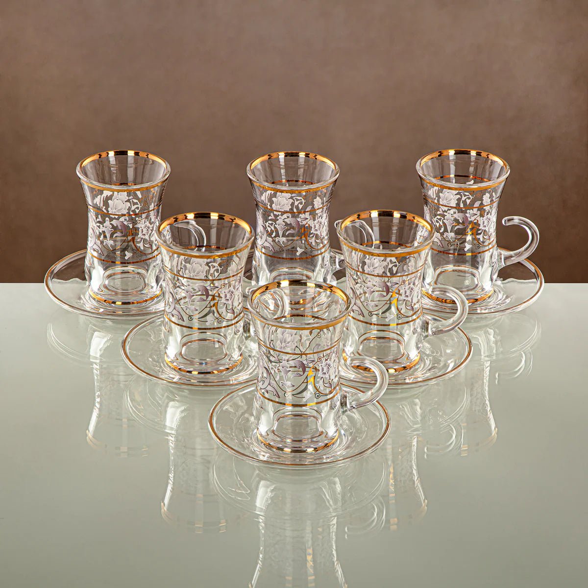 ALMARJAN Harir 18pcs Tea/Coffee Set (6pc Cava Cup 90ml, 6pcs Cup 180ml, 6pcs Saucer), Floral Design with Golden Border - Al Kabayel Discount CentreALMARJAN Harir 18pcs Tea/Coffee Set (6pc Cava Cup 90ml, 6pcs Cup 180ml, 6pcs Saucer), Floral Design with Golden BorderTea SetsALMARJANAl Kabayel Discount Centre