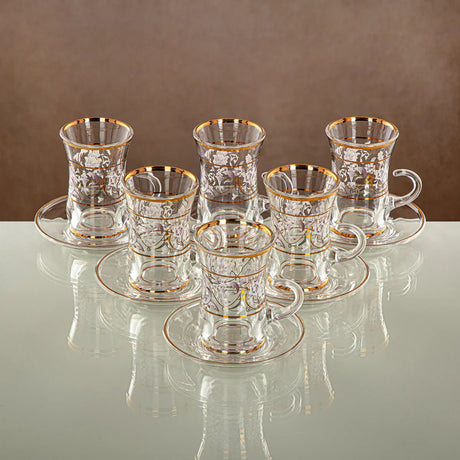 ALMARJAN Harir 18pcs Tea/Coffee Set (6pc Cava Cup 90ml, 6pcs Cup 180ml, 6pcs Saucer), Floral Design with Golden Border - Al Kabayel Discount CentreALMARJAN Harir 18pcs Tea/Coffee Set (6pc Cava Cup 90ml, 6pcs Cup 180ml, 6pcs Saucer), Floral Design with Golden BorderTea SetsALMARJANAl Kabayel Discount Centre