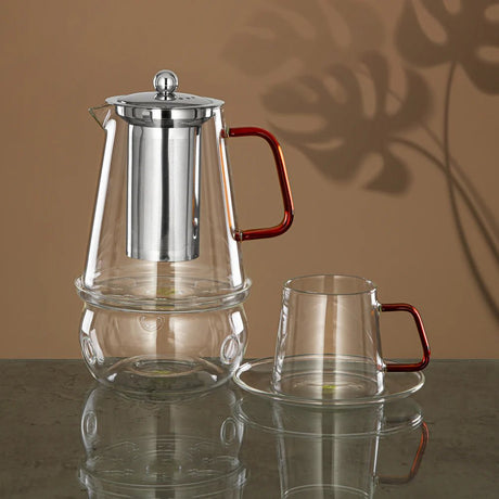 Almarjan Karak Set 10 Pieces, Borosilicate Glass, Clear & Amber (GLS0010124) - Elegant Serveware - Al Kabayel Discount CentreAlmarjan Karak Set 10 Pieces, Borosilicate Glass, Clear & Amber (GLS0010124) - Elegant ServewareTea SetsALMARJANAl Kabayel Discount Centre