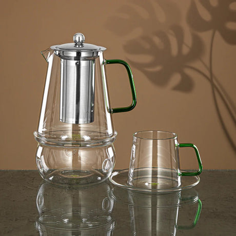 Almarjan Karak Set 10 Pieces, Borosilicate Glass, Clear & Green (GLS0010125) - Elegant Serveware - Al Kabayel Discount CentreAlmarjan Karak Set 10 Pieces, Borosilicate Glass, Clear & Green (GLS0010125) - Elegant ServewareTea SetsALMARJANAl Kabayel Discount Centre