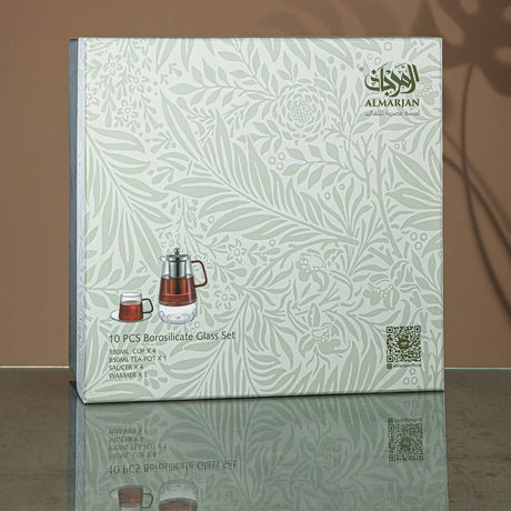Almarjan Karak Set 10 Pieces, Borosilicate Glass, Clear & Green (GLS0010125) - Elegant Serveware - Al Kabayel Discount CentreAlmarjan Karak Set 10 Pieces, Borosilicate Glass, Clear & Green (GLS0010125) - Elegant ServewareTea SetsALMARJANAl Kabayel Discount Centre