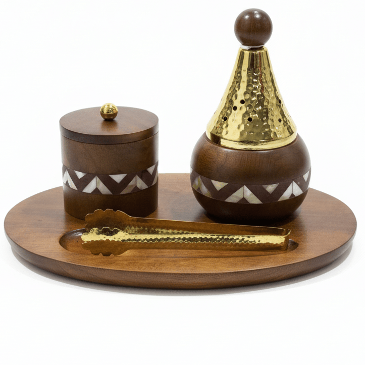 Almarjan Luxury Oval Bakhoor Burner | Brown Wood & Gold Metal | Premium Arabian Incense Holder 31×21cm - Al Kabayel Discount CentreAlmarjan Luxury Oval Bakhoor Burner | Brown Wood & Gold Metal | Premium Arabian Incense Holder 31×21cmWooden Incense BurnerALMARJANAl Kabayel Discount Centre