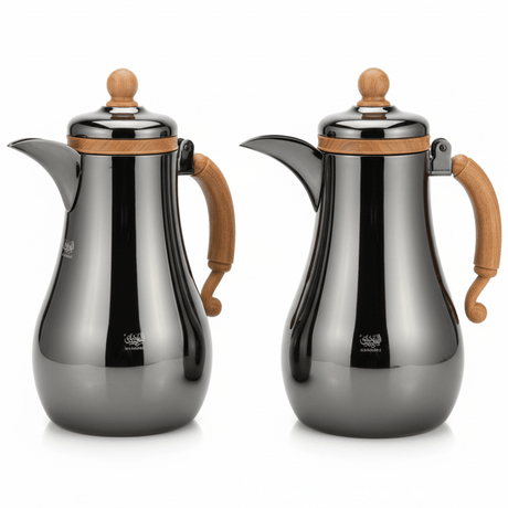Almarjan Matte Black Vacuum Flask Set with Brown Handle, Premium Insulated Hot & Cold Beverage Server – 1L + 1L - Al Kabayel Discount CentreAlmarjan Matte Black Vacuum Flask Set with Brown Handle, Premium Insulated Hot & Cold Beverage Server – 1L + 1LThermosALMARJANAl Kabayel Discount Centre