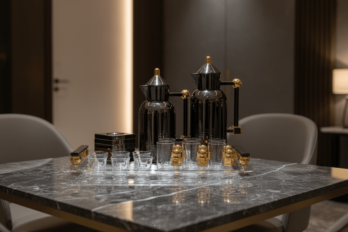 Almarjan Premium Gun Black & Gold 21 - Piece Tea and Coffee Set with Exclusive Artistic Design - Al Kabayel Discount CentreAlmarjan Premium Gun Black & Gold 21 - Piece Tea and Coffee Set with Exclusive Artistic DesignTea SetsALMARJANAl Kabayel Discount Centre