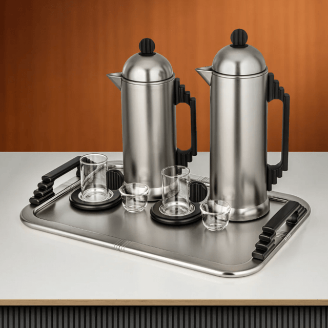 Almarjan Signature 21 Pieces – Nickel with Black Handles & Accents Tea and Coffee Set with Modern Decorative - Al Kabayel Discount CentreAlmarjan Signature 21 Pieces – Nickel with Black Handles & Accents Tea and Coffee Set with Modern DecorativeTea SetsALMARJANAl Kabayel Discount Centre