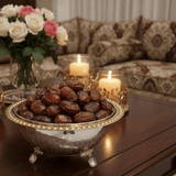 Almarjan Silver Metal Dates Bowl with Glass Lid for Luxury Table Presentation – 20cm - Al Kabayel Discount CentreAlmarjan Silver Metal Dates Bowl with Glass Lid for Luxury Table Presentation – 20cmBowlsALMARJANAl Kabayel Discount Centre