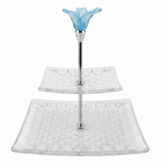 Almarjan Square 2 - Tier Diamond - Cut Glass Candy Tray with Blue Floral Design for Party & Event Serving – 17 × 28 × 25 cm - Al Kabayel Discount CentreAlmarjan Square 2 - Tier Diamond - Cut Glass Candy Tray with Blue Floral Design for Party & Event Serving – 17 × 28 × 25 cmServing TraysALMARJANAl Kabayel Discount Centre