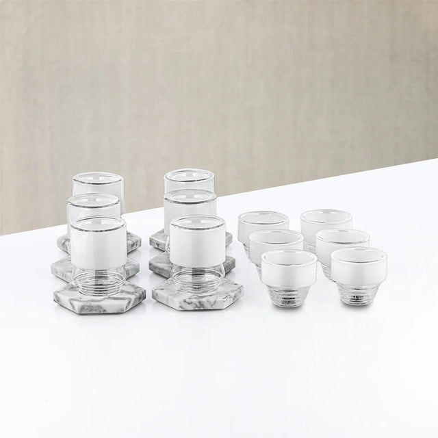 Almarjan Tea & Arabic Coffee Set 18 Pieces Glass & Marble - Al Kabayel Discount CentreAlmarjan Tea & Arabic Coffee Set 18 Pieces Glass & MarbleTea SetsALMARJANAl Kabayel Discount Centre
