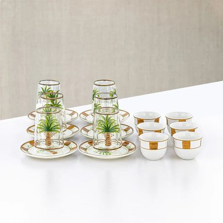 Almarjan Tea & Arabic Coffee Set 18 Pieces Glass & Porcelain White With Brown - Al Kabayel Discount CentreAlmarjan Tea & Arabic Coffee Set 18 Pieces Glass & Porcelain White With BrownTea SetsALMARJANAl Kabayel Discount Centre