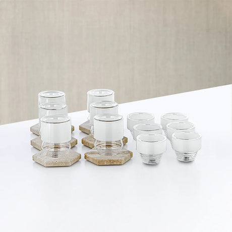 Almarjan Tea & Arabic Coffee Set 18 Pieces Glass & Travertine - Al Kabayel Discount CentreAlmarjan Tea & Arabic Coffee Set 18 Pieces Glass & TravertineTea SetsALMARJANAl Kabayel Discount Centre