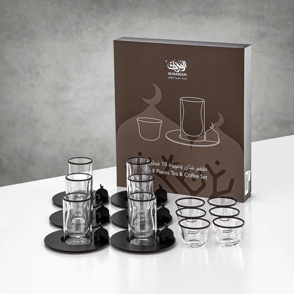 Almarjan Tea & Coffee Set 18 Pieces Clear with Black Rim - Al Kabayel Discount CentreAlmarjan Tea & Coffee Set 18 Pieces Clear with Black RimTea SetsALMARJANAl Kabayel Discount Centre