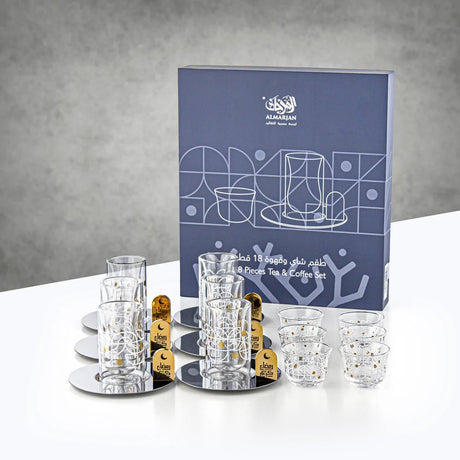 Almarjan Tea & Coffee Set 18 Pieces White & Gold Pattern - Al Kabayel Discount CentreAlmarjan Tea & Coffee Set 18 Pieces White & Gold PatternTea SetsALMARJANAl Kabayel Discount Centre