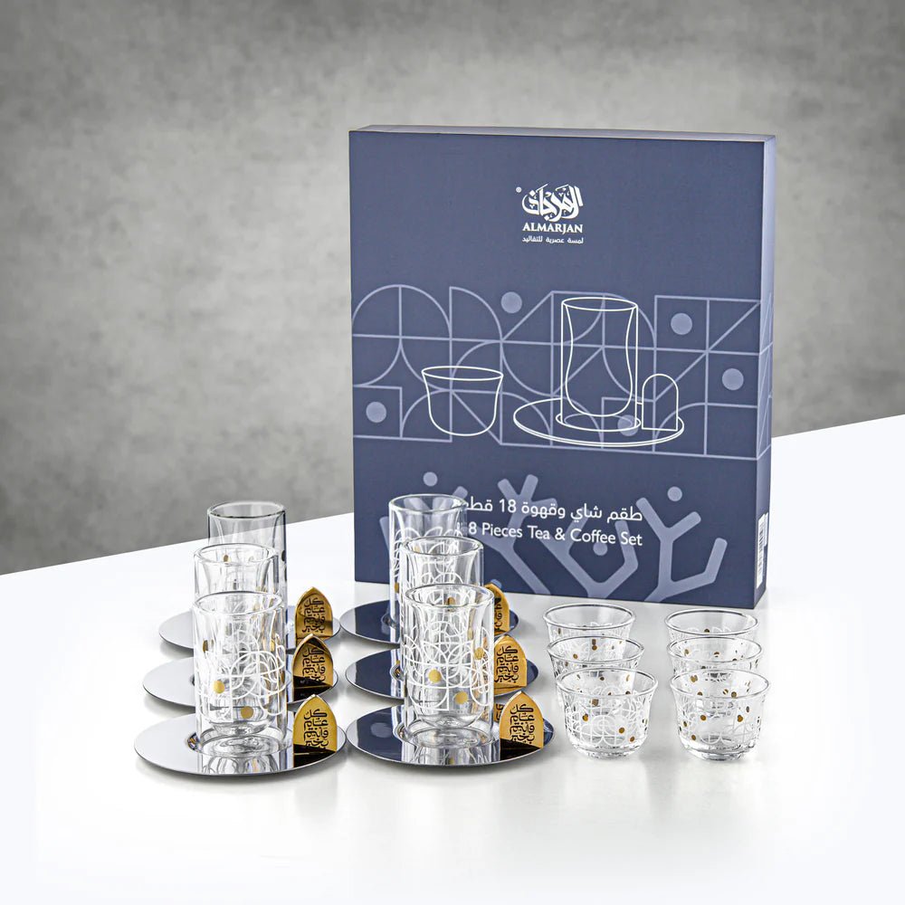 Almarjan Tea & Coffee Set 18 Pieces White & Gold Pattern - Al Kabayel Discount CentreAlmarjan Tea & Coffee Set 18 Pieces White & Gold PatternTea SetsALMARJANAl Kabayel Discount Centre