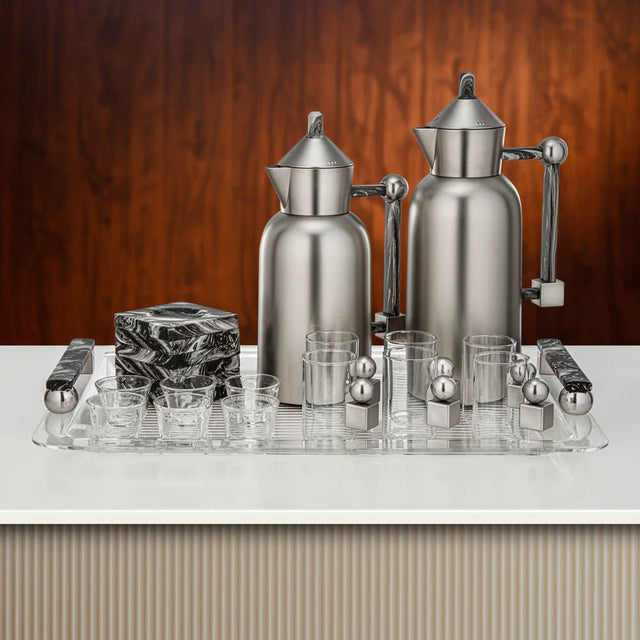 Almarjan Tea & Coffee Set 21 Pieces Matt Nickel with Marble - Al Kabayel Discount CentreAlmarjan Tea & Coffee Set 21 Pieces Matt Nickel with MarbleTea/Coffee SetsALMARJANAl Kabayel Discount Centre