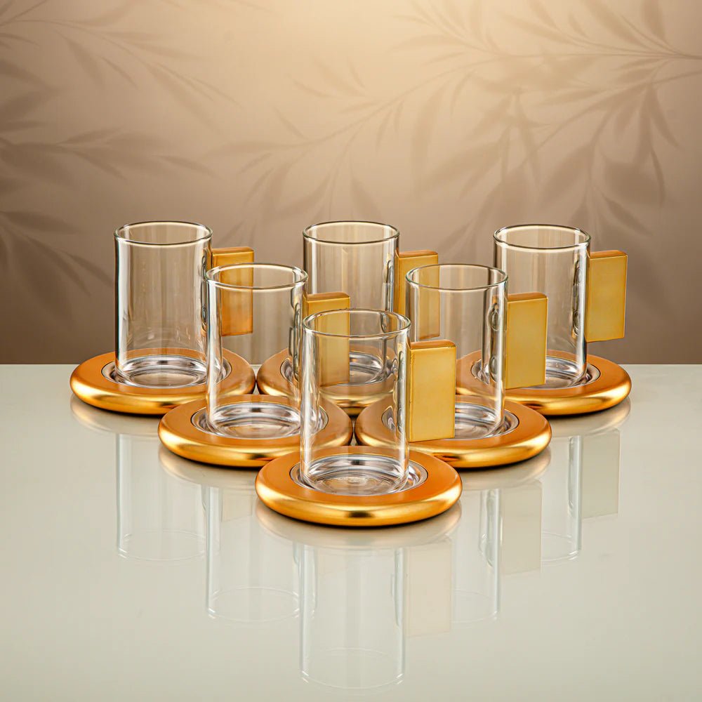 Almarjan Tea Set 18 Pieces Clear with Matt Gold Accents - Al Kabayel Discount CentreAlmarjan Tea Set 18 Pieces Clear with Matt Gold AccentsTea/Coffee SetsALMARJANAl Kabayel Discount Centre