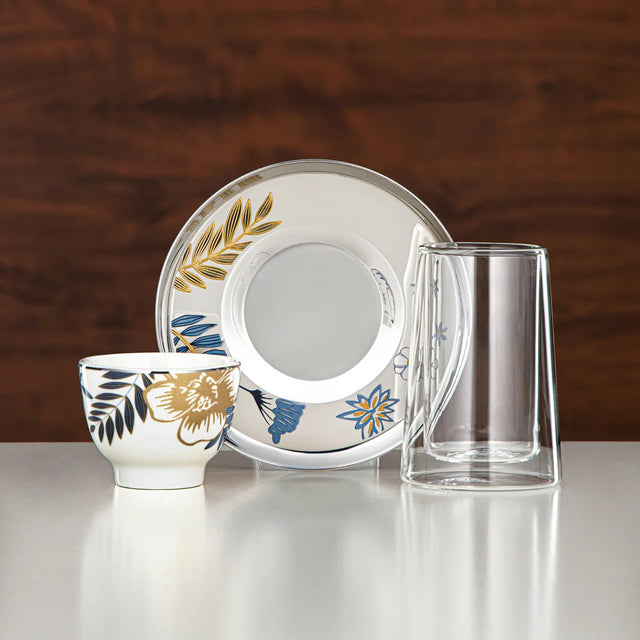 Almarjan Tea Set Double - Walled Borosilicate Glass, Stainless Steel & Porcelain 18 Pieces (18PCS - 12196 - 3) â€“ Blue Botanical Tea Collection - Al Kabayel Discount CentreAlmarjan Tea Set Double - Walled Borosilicate Glass, Stainless Steel & Porcelain 18 Pieces (18PCS - 12196 - 3) â€“ Blue Botanical Tea CollectionTea SetsALMARJANAl Kabayel Discount Centre