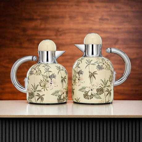 Almarjan Vacuum Flask Set 0.6L + 1L Beige & Palm Tree Pattern - Al Kabayel Discount CentreAlmarjan Vacuum Flask Set 0.6L + 1L Beige & Palm Tree PatternThermosALMARJANAl Kabayel Discount Centre