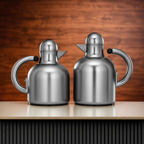 Almarjan Vacuum Flask Set 0.6L + 1L Matt Nickel with Black Accents - Al Kabayel Discount CentreAlmarjan Vacuum Flask Set 0.6L + 1L Matt Nickel with Black AccentsThermosALMARJANAl Kabayel Discount Centre