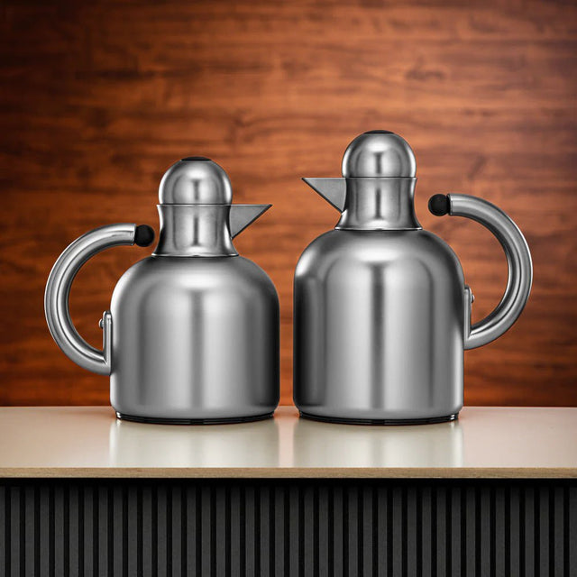 Almarjan Vacuum Flask Set 0.6L + 1L Matt Nickel with Black Accents - Al Kabayel Discount CentreAlmarjan Vacuum Flask Set 0.6L + 1L Matt Nickel with Black AccentsThermosALMARJANAl Kabayel Discount Centre