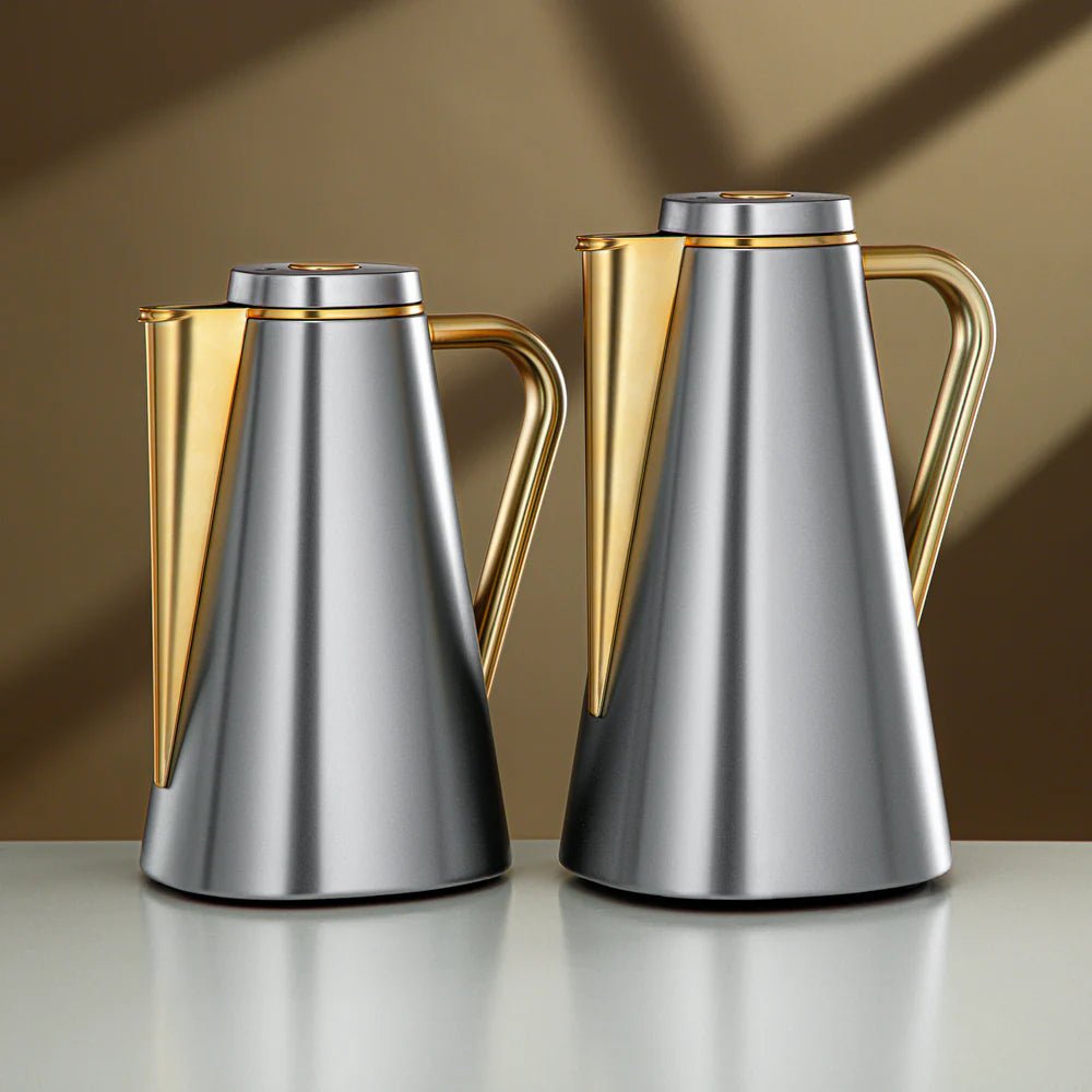 Almarjan Vacuum Flask Set 0.7L + 1L Matt Nickel & Matt Gold - Al Kabayel Discount CentreAlmarjan Vacuum Flask Set 0.7L + 1L Matt Nickel & Matt GoldThermosALMARJANAl Kabayel Discount Centre