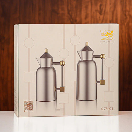 Almarjan Vacuum Flask Set 0.7L + 1L Silver & Gold - Al Kabayel Discount CentreAlmarjan Vacuum Flask Set 0.7L + 1L Silver & GoldThermosALMARJANAl Kabayel Discount Centre