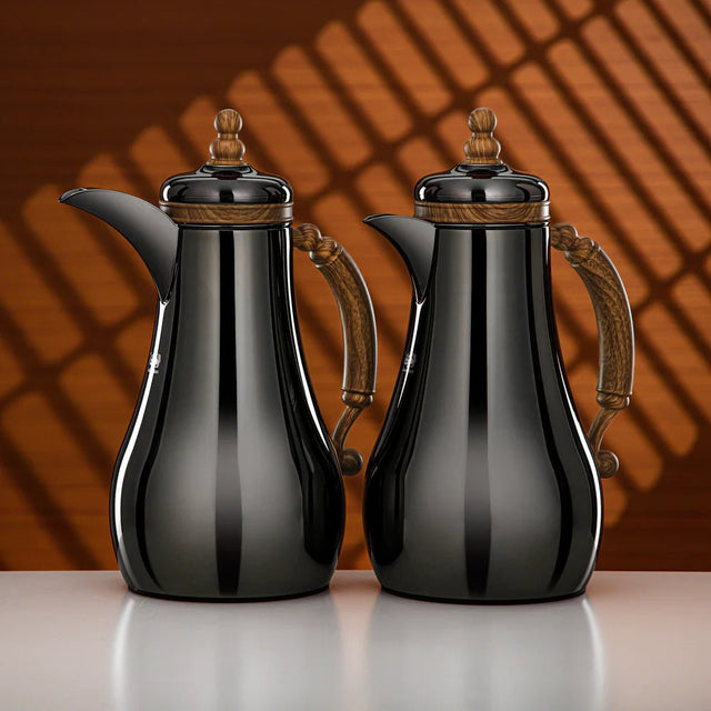 Almarjan Vacuum Flask Set 1L + 1L Black Nickel & Light Wood - Al Kabayel Discount CentreAlmarjan Vacuum Flask Set 1L + 1L Black Nickel & Light WoodThermosALMARJANAl Kabayel Discount Centre