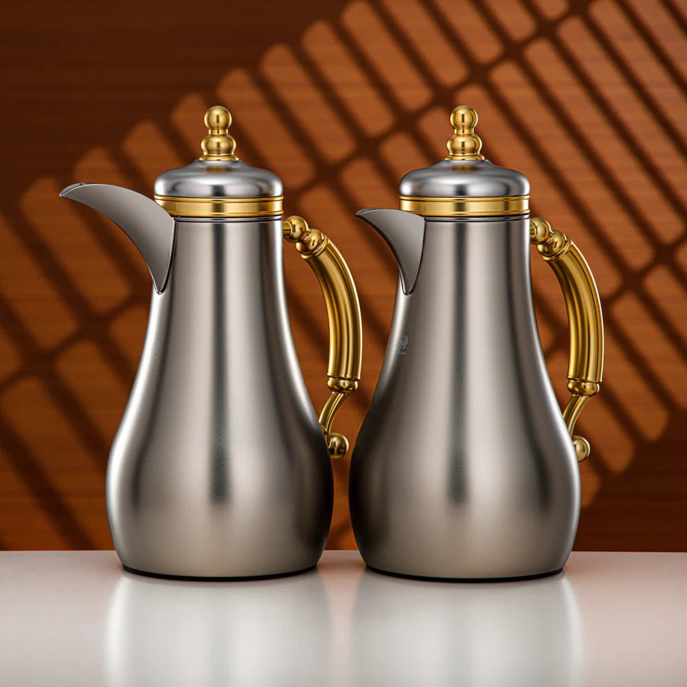 Almarjan Vacuum Flask Set 1L + 1L Matt Silver & Matt Gold - Al Kabayel Discount CentreAlmarjan Vacuum Flask Set 1L + 1L Matt Silver & Matt GoldThermosALMARJANAl Kabayel Discount Centre