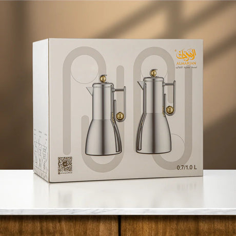 Almarjan Vacuum Flask Set, 2 Pieces – Matt Nickel & Matt Black - Al Kabayel Discount CentreAlmarjan Vacuum Flask Set, 2 Pieces – Matt Nickel & Matt BlackThermosALMARJANAl Kabayel Discount Centre