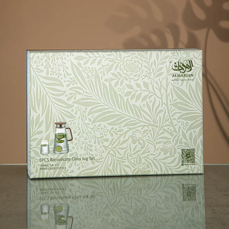 Almarjan Water Set 5 Pieces, Borosilicate Glass, Clear & Green (GLS0010163) - Elegant Serveware - Al Kabayel Discount CentreAlmarjan Water Set 5 Pieces, Borosilicate Glass, Clear & Green (GLS0010163) - Elegant ServewareDrinkware SetsALMARJANAl Kabayel Discount Centre