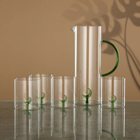 Almarjan Water Set 5 Pieces, Borosilicate Glass, Clear & Green (GLS0010178) - Moonrise Collection - Al Kabayel Discount CentreAlmarjan Water Set 5 Pieces, Borosilicate Glass, Clear & Green (GLS0010178) - Moonrise CollectionDrinkware SetsALMARJANAl Kabayel Discount Centre