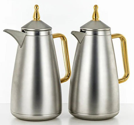 Almarjan XHP Vacuum Flask Set – 2 Pieces – 1L + 1L – Matte Nickel with Gold Accents - Al Kabayel Discount CentreAlmarjan XHP Vacuum Flask Set – 2 Pieces – 1L + 1L – Matte Nickel with Gold AccentsThermosALMARJANAl Kabayel Discount Centre