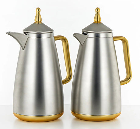 Almarjan XHP Vacuum Flask Set – 2 Pieces – 1L + 1L – Matte Nickel with Matte Gold Accents - Al Kabayel Discount CentreAlmarjan XHP Vacuum Flask Set – 2 Pieces – 1L + 1L – Matte Nickel with Matte Gold AccentsThermosALMARJANAl Kabayel Discount Centre