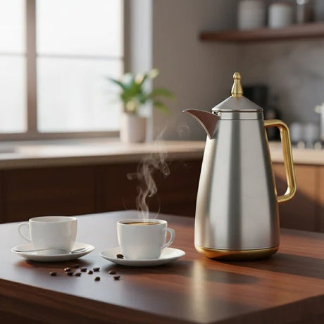 Almarjan XHP Vacuum Flask Set – 2 Pieces – 1L + 1L – Matte Nickel with Matte Gold Accents - Al Kabayel Discount CentreAlmarjan XHP Vacuum Flask Set – 2 Pieces – 1L + 1L – Matte Nickel with Matte Gold AccentsThermosALMARJANAl Kabayel Discount Centre