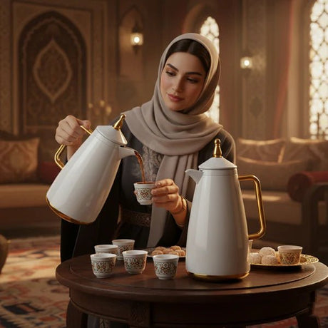 Almarjan XHP Vacuum Flask Set – 2 Pieces – 1L + 1L – Pearl White with Gold Accents - Al Kabayel Discount CentreAlmarjan XHP Vacuum Flask Set – 2 Pieces – 1L + 1L – Pearl White with Gold AccentsThermosALMARJANAl Kabayel Discount Centre