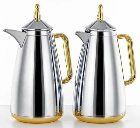 Almarjan XHP Vacuum Flask Set – 2 Pieces – 1L + 1L – Silver with Gold Accents - Al Kabayel Discount CentreAlmarjan XHP Vacuum Flask Set – 2 Pieces – 1L + 1L – Silver with Gold AccentsThermosALMARJANAl Kabayel Discount Centre