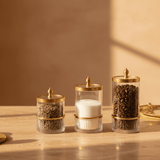 Ameco 3 - Piece Clear Crystal Glass Canister Set with Gold Lid | Premium Storage Jars for Kitchen, Vanity & Home Décor 13*16*19cm - Al Kabayel Discount CentreAmeco 3 - Piece Clear Crystal Glass Canister Set with Gold Lid | Premium Storage Jars for Kitchen, Vanity & Home Décor 13*16*19cmJars & Food SaversAMECOAl Kabayel Discount Centre