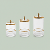 Ameco 3 - Piece Clear Crystal Glass Canister Set with Gold Lid | Premium Storage Jars for Kitchen, Vanity & Home Décor 13*16*19cm - Al Kabayel Discount CentreAmeco 3 - Piece Clear Crystal Glass Canister Set with Gold Lid | Premium Storage Jars for Kitchen, Vanity & Home Décor 13*16*19cmJars & Food SaversAMECOAl Kabayel Discount Centre