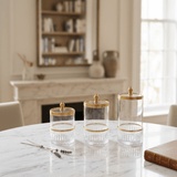 Ameco 3 - Piece Clear Crystal Glass Canister Set with Gold Lid | Premium Storage Jars for Kitchen, Vanity & Home Décor 13*16*19cm - Al Kabayel Discount CentreAmeco 3 - Piece Clear Crystal Glass Canister Set with Gold Lid | Premium Storage Jars for Kitchen, Vanity & Home Décor 13*16*19cmJars & Food SaversAMECOAl Kabayel Discount Centre