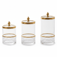Ameco 3 - Piece Clear Crystal Glass Canister Set with Gold Lid | Premium Storage Jars for Kitchen, Vanity & Home Décor 13*16*19cm - Al Kabayel Discount CentreAmeco 3 - Piece Clear Crystal Glass Canister Set with Gold Lid | Premium Storage Jars for Kitchen, Vanity & Home Décor 13*16*19cmJars & Food SaversAMECOAl Kabayel Discount Centre