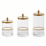 Ameco 3 - Piece Clear Crystal Glass Canister Set with Gold Lid | Premium Storage Jars for Kitchen, Vanity & Home Décor 13*16*19cm - Al Kabayel Discount CentreAmeco 3 - Piece Clear Crystal Glass Canister Set with Gold Lid | Premium Storage Jars for Kitchen, Vanity & Home Décor 13*16*19cmJars & Food SaversAMECOAl Kabayel Discount Centre