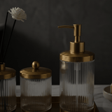 Ameco 4 - Piece Ribbed Clear Glass & Gold Bathroom Accessory Set - Al Kabayel Discount CentreAmeco 4 - Piece Ribbed Clear Glass & Gold Bathroom Accessory SetOrganizers & AccessoriesAMECOAl Kabayel Discount Centre