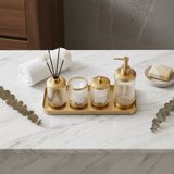 Ameco 4 - Piece Ribbed Clear Glass & Gold Bathroom Accessory Set - Al Kabayel Discount CentreAmeco 4 - Piece Ribbed Clear Glass & Gold Bathroom Accessory SetOrganizers & AccessoriesAMECOAl Kabayel Discount Centre