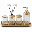 Ameco 4 - Piece Ribbed Clear Glass & Gold Bathroom Accessory Set - Al Kabayel Discount CentreAmeco 4 - Piece Ribbed Clear Glass & Gold Bathroom Accessory SetOrganizers & AccessoriesAMECOAl Kabayel Discount Centre