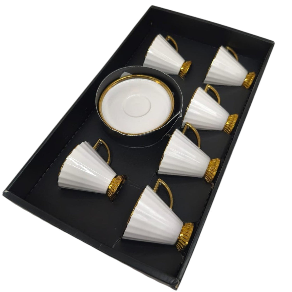 Ameco Ceramic Cup and Saucer 12Pcs Set 6 Cups With 6 Saucers - 90ML - White&Gold - Al Kabayel Discount CentreAmeco Ceramic Cup and Saucer 12Pcs Set 6 Cups With 6 Saucers - 90ML - White&GoldTea CupsAMECOAl Kabayel Discount Centre