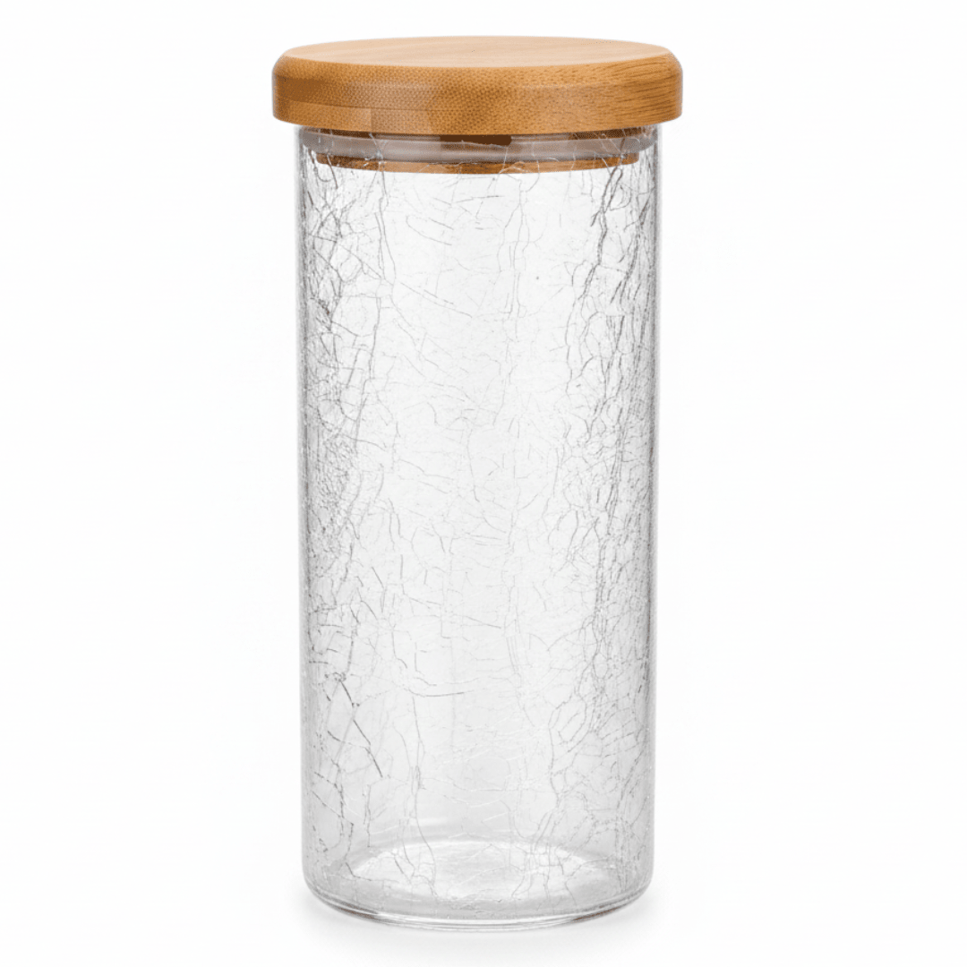 Ameco Crackle Glass Canister with Acacia Wooden Lid | Airtight Kitchen Storage Jar | 500ml / 1000ml | - Al Kabayel Discount CentreAmeco Crackle Glass Canister with Acacia Wooden Lid | Airtight Kitchen Storage Jar | 500ml / 1000ml |Jars & Food SaversAMECOAl Kabayel Discount Centre
