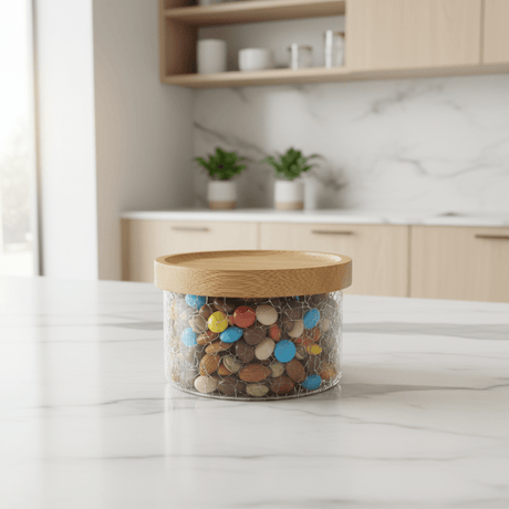 Ameco Crackle Glass Canister with Bamboo Wooden Lid – 180ml | - Al Kabayel Discount CentreAmeco Crackle Glass Canister with Bamboo Wooden Lid – 180ml |Jars & Food SaversAMECOAl Kabayel Discount Centre