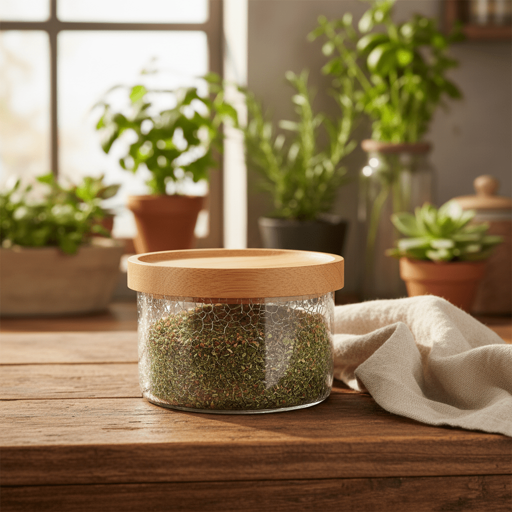 Ameco Crackle Glass Canister with Bamboo Wooden Lid – 180ml | - Al Kabayel Discount CentreAmeco Crackle Glass Canister with Bamboo Wooden Lid – 180ml |Jars & Food SaversAMECOAl Kabayel Discount Centre